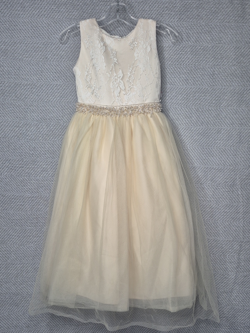 NWT Joan Calabrese Designer Ivory Lace Beaded Communion Flower Girl Dress Size 6
